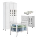 Ver imagem 1 de Quarto de Bebê New Selena 3 Portas com Berço Lila e Cômoda Selena Branco Brilho e Colchão Gazin