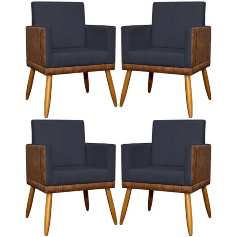 Kit 4 Poltronas Recepção e Sala Lis Corino e Suede Cores Pé 30cm
