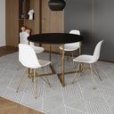 Ver imagem 1 de Mesa Jantar Industrial Redonda 110cm Preta Base V com 4 Cadeiras Eames Eiffel Brancas Base Dourada