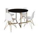Ver imagem 2 de Mesa Jantar Industrial Redonda 110cm Preta Base V com 4 Cadeiras Eames Eiffel Brancas Base Dourada