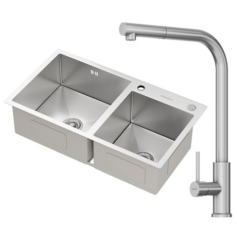 Kit Cuba Dupla Gourmet Nápoles Aço Inox 304 e Torneira Gourmet Toronto Aço Inox Goldenx
