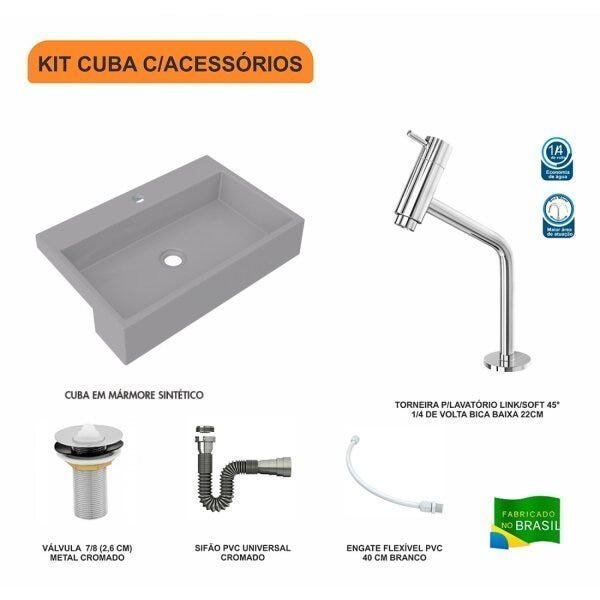 Kit Cuba XRT55 com Torneira Pratika 1060 e Válvula 1" com Sifão Cromado e Flexível Compace - 3