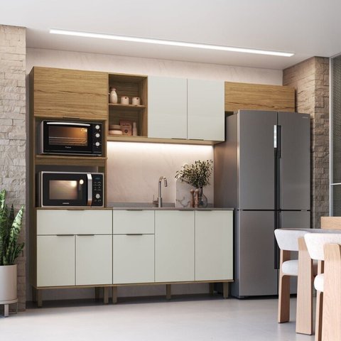 Cozinha Modulada 4 Peças 215,11x267,8cm Florença Bege/Marromle/Sabbia
