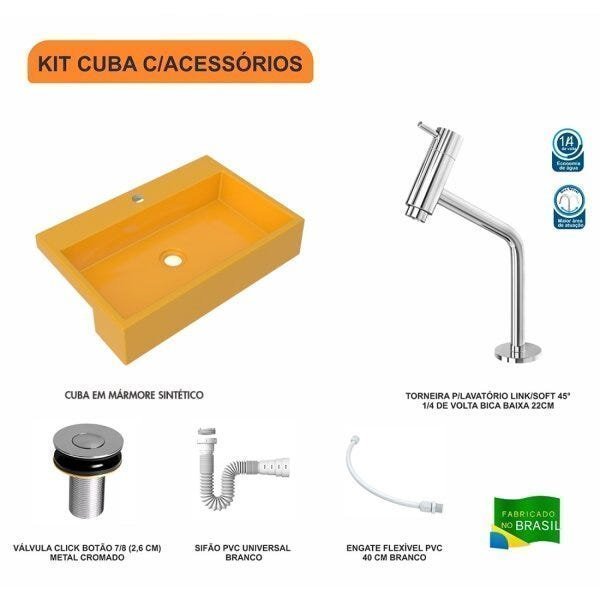 Kit Cuba XRT55 Torneira Pratika 1060 Metal e Válvula Click 1 Polegada B Sifão Flexível PVC Compace - 3