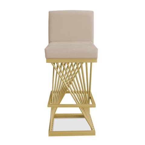 Banqueta Alta Área Gourmet Cozinha Restaurante Bar Base de Metal Dourado Suede Bege Eli Móveis