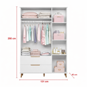 Ver imagem 3 de Guarda Roupa Retro Melinda 3 Portas e 2 Gavetas Branco - Peternella