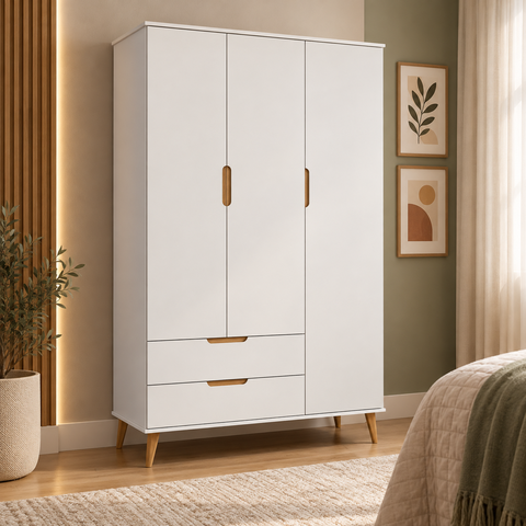 Guarda Roupa Retro Melinda 3 Portas e 2 Gavetas Branco - Peternella