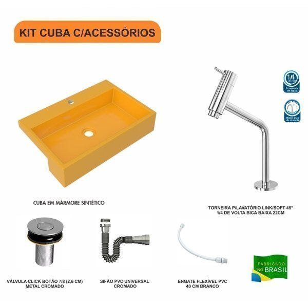 Kit Cuba XRT55 Torneira Pratika 1060 Metal e Válvula Click 1 Polegada B Sifão Flexível Cromado Compa - 3