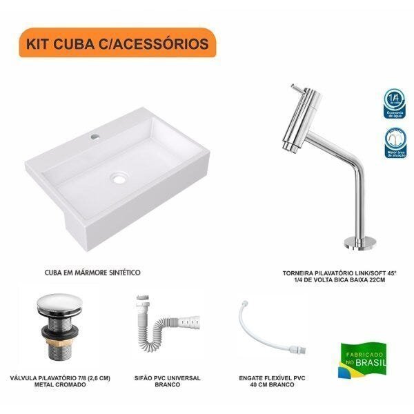 Kit Cuba XRT55 Torneira Pratika 1060 Metal e Válvula Click 1 Polegada G Sifão Flexível PVC Compace - 3
