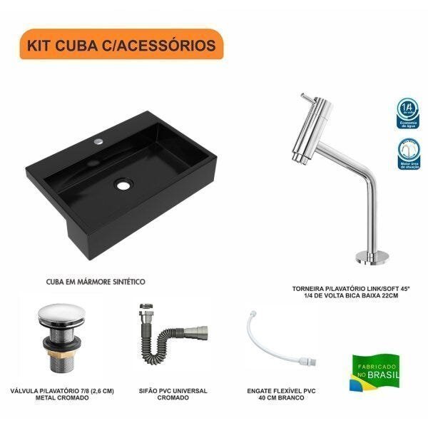 Kit Cuba XRT55 Torneira Pratika 1060 Metal e Válvula Click 1 Polegada G Sifão Cromado e Flexível Com - 3