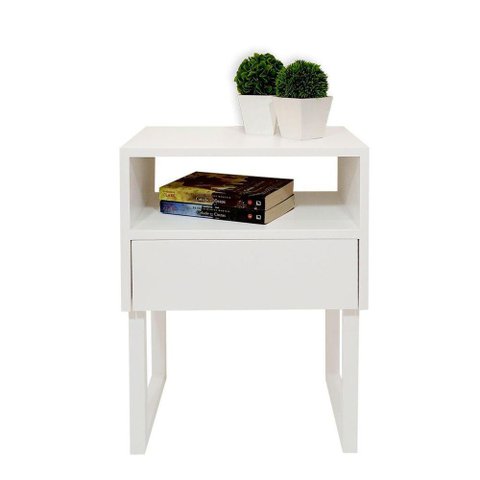 Mesa de Cabeceira Lateral Nicho com Gaveteiro Branco Laca