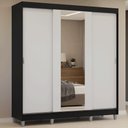 Ver imagem 1 de Guarda-roupa Casal com Pés 3 Portas de Correr com Espelho Preto Branco Reno Madesa