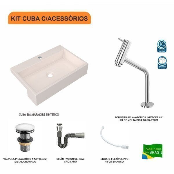 Kit Cuba XRT55 com Torneira Pratika 1060 e Válvula Click 1 1/2 com Sifão Cromado e Flexível Compace - 3