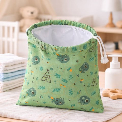 Saco Impermeável Roupa Suja Umida Urso Verde Bebê Infantil