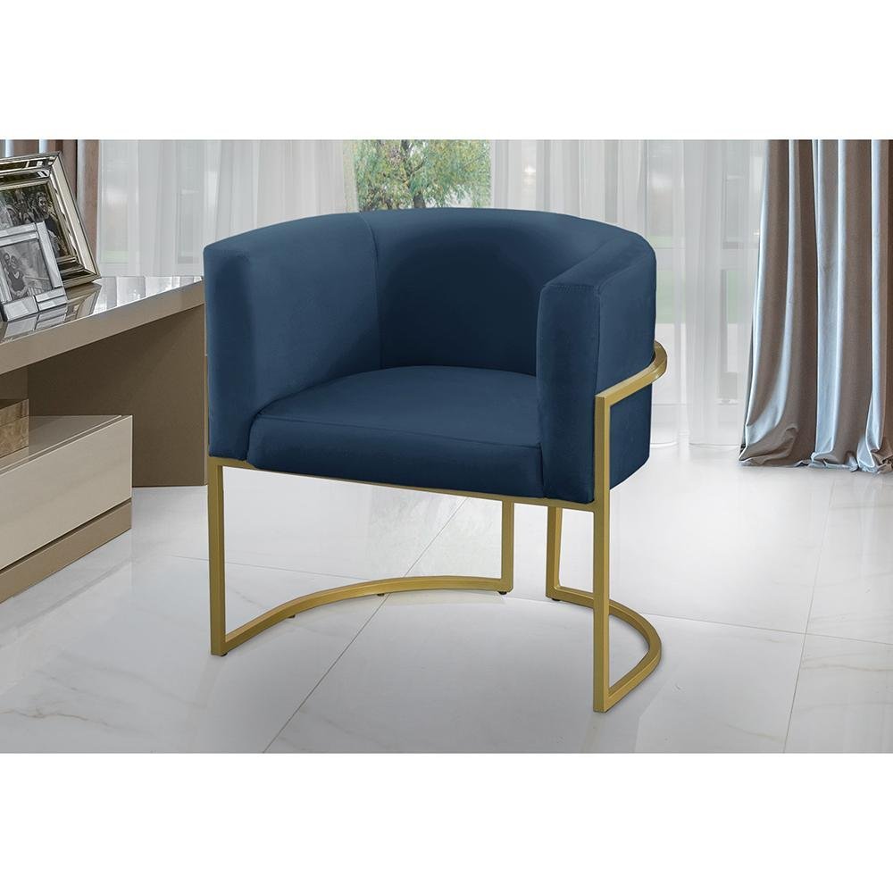 Poltrona para Sala Decorativa Tamires Base Ferro Veludo Azul Adonai Estofados - 1