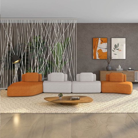 Sofá 4 Lugares Orgânico com Chaise e 3 Módulos Berlim bouclê Cr K01 - D'Rossi