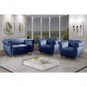 Ver imagem 4 de Conjunto de Sofás Realeza 4 Lugares Fixo Azul Veludo Retrô Vintage Bella Decor