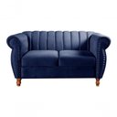 Ver imagem 7 de Conjunto de Sofás Realeza 4 Lugares Fixo Azul Veludo Retrô Vintage Bella Decor