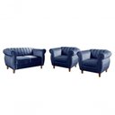 Ver imagem 1 de Conjunto de Sofás Realeza 4 Lugares Fixo Azul Veludo Retrô Vintage Bella Decor