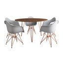 Ver imagem 2 de Mesa Jantar Redonda 110cm Amêndoa Clips 3 Pés com 5 Poltronas Eames Eiffel Brancas Base Cobre
