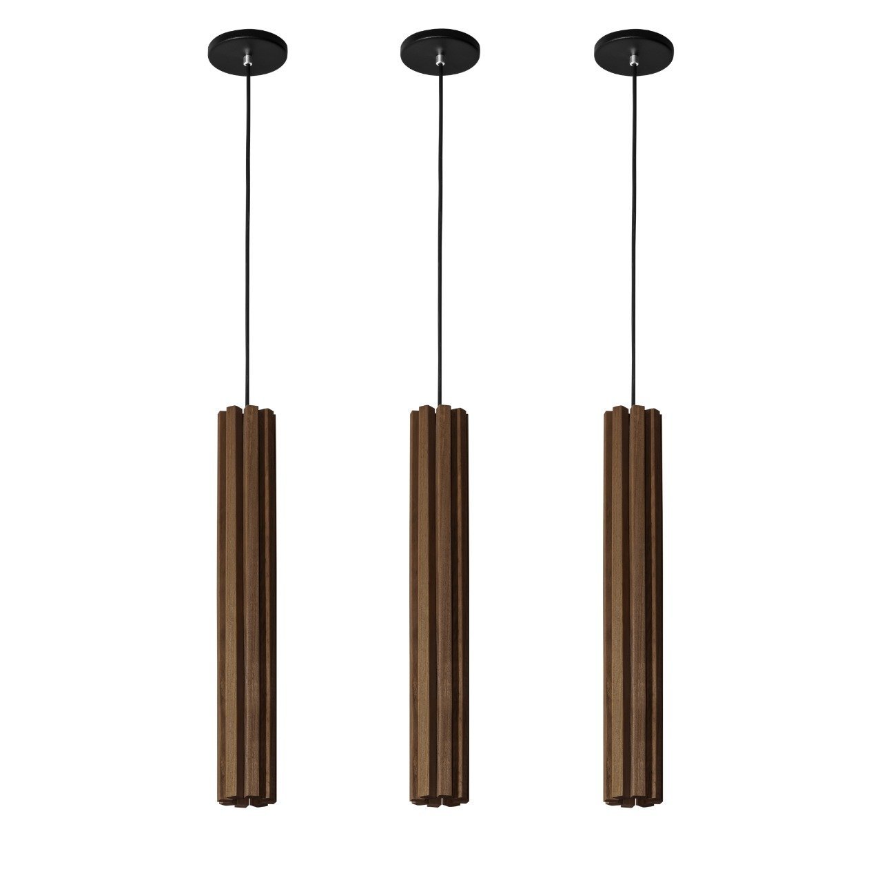 3 Pendente Luminária Madeira 53cm Luz de Foco para Bancadas Luxo - 3