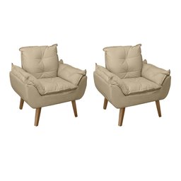 Kit 2 Poltronas Decorativas Opala Suede Bege Linho Smf Decor - 1