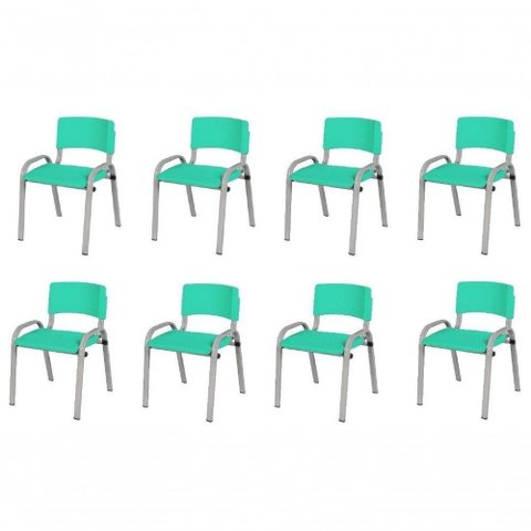 Kit 8 Cadeira Iso Infantil Creche, Base Cinza Verde Água