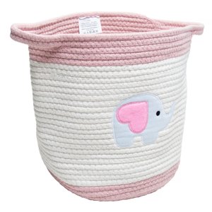 Cesto Organizador Elefante 29cm X 29cm X 29cm Rosa/branca Poliester (9006008)