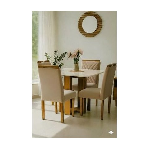 Conjunto de Mesa Anjo com 4 Cadeiras Gol Mel-off White/bege