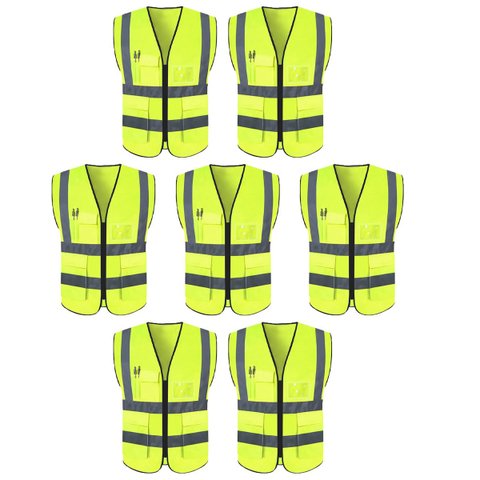 Colete Refletivo Sinalizador Kit 7 Unidades EPI Segurança Proteçao Blusao Fluorescente Obra Sinaliza