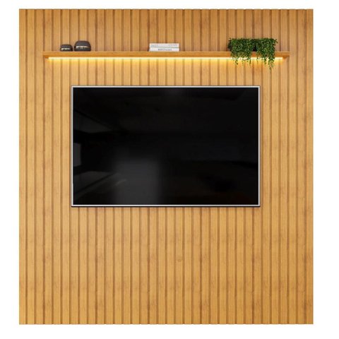 Painel para TV Trento 223 Ripado Cedro com LED-DJ Móveis