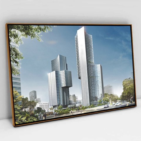 Quadro Decorativo em Canvas Arquitetura Moderna TaColado Moldura Flutuante 4,5cm Freijó 120 x 80cm