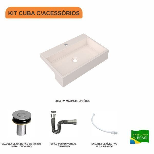 Kit Cuba XRT55 com Válvula Click 1"B e Sifão Cromado e Flexível Compace - 3