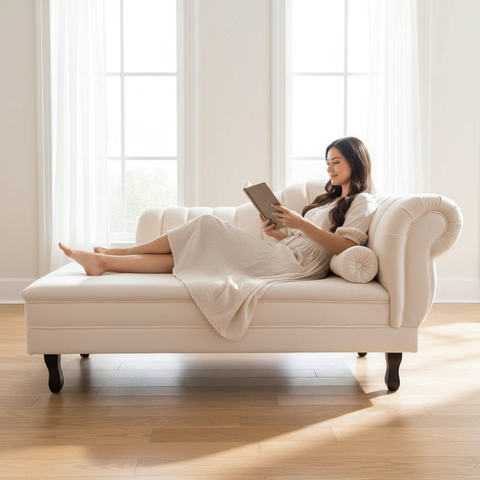 Recamier Decorativo Divã Amsterdã 147cm Lado Esquerdo Veludo Marfim