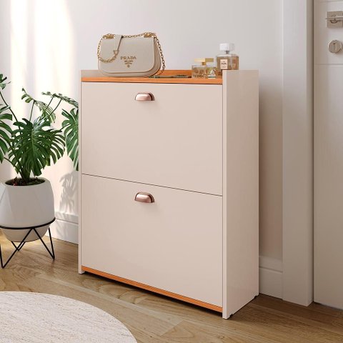 Sapateira Vertical 12 Pares Calçados Multiuso 2 Portas Basculantes Hall de Entrada Quarto Closet - o