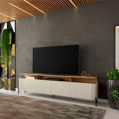 Rack para Sala 220cm com Portas Brise Pés em Metal 100% Mdf