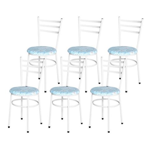 Conjunto 6 Cadeiras Epóxi Branca para Cozinha Assento Estampado Floral Gelo