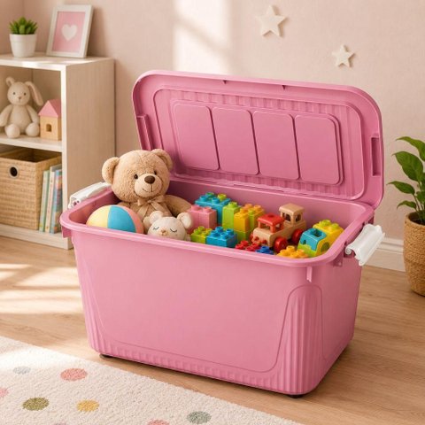 Caixa Organizadora Rosa Empilhavel Rodinhas Guarda Roupa Brinquedos Resistente Premium