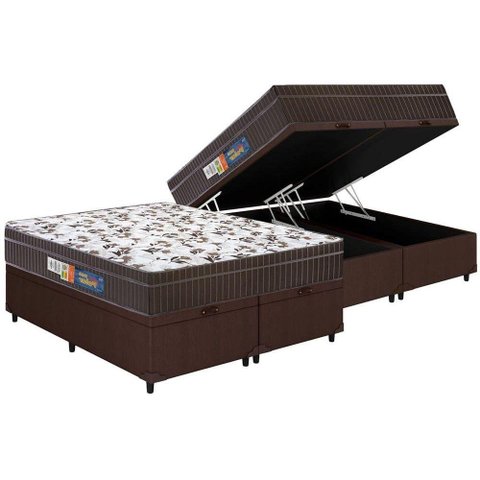 Cama Box Baú Queen: Colchão Espuma D45 Polar Pérola Euro Pillow + Base CRC Courano Brown(158x198