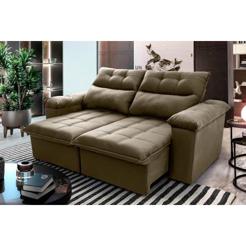 Sofá Retrátil/Reclinável Verona 1,80m Suede Velut Bege c/ Molas no Assento - King House