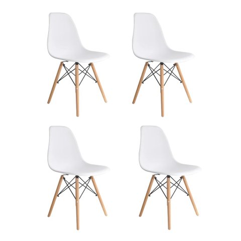 Kit com 4 Cadeira Eames Eiffel Wood Branca para Sala de Jantar