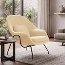 Ver imagem 1 de Poltrona Womb Chair sem Puff Bouclê Base Preta Linha Premium Leitura Descanso Sala Moderna - Areia