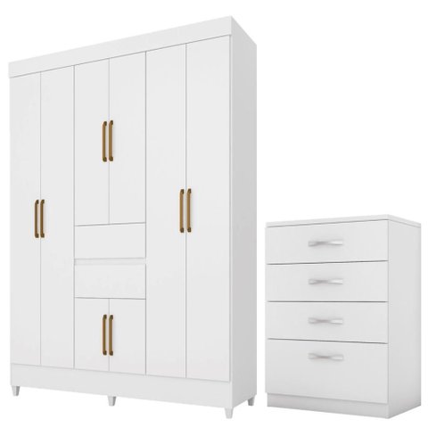 Kit Guarda Roupa Casal 8 Portas Munique Cômoda Astral - Branco