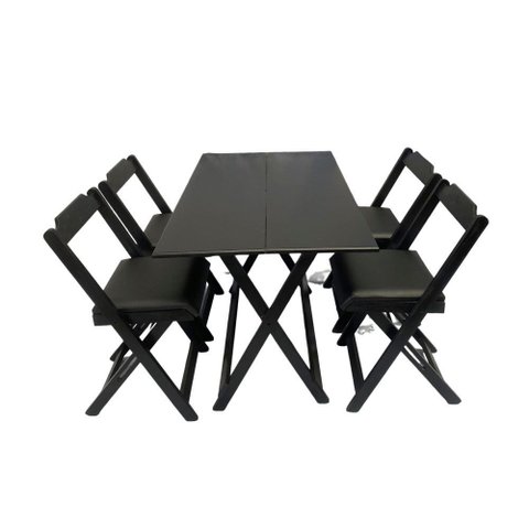 Conjunto Dobrável 120x70com 4 Cadeiras Estofadas Preto