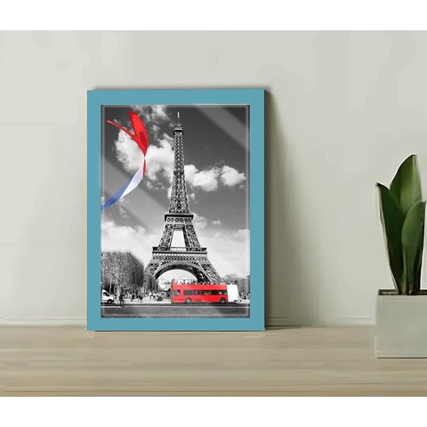 Quadro Decorativo Paris Torre Eiffel Sala + Vidro 33x25 A4:azul