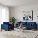 Ver imagem 1 de Conjunto de Sofá Beny Azul Marinho, 2 Peças, 1 Sofá 1,80m e 1 Poltrona, Tecido Linho.