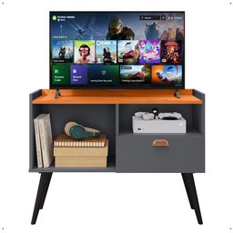 Rack Tv 32" Home Estante Sala Estar Recepção 1 Porta 2 Nichos Pés Retrô Decoração Moderna - - 1