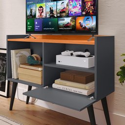 Rack Tv 32" Home Estante Sala Estar Recepção 1 Porta 2 Nichos Pés Retrô Decoração Moderna - - 6