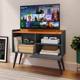 Rack Tv 32" Home Estante Sala Estar Recepção 1 Porta 2 Nichos Pés Retrô Decoração Moderna - - 5