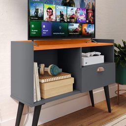 Rack Tv 32" Home Estante Sala Estar Recepção 1 Porta 2 Nichos Pés Retrô Decoração Moderna - - 3